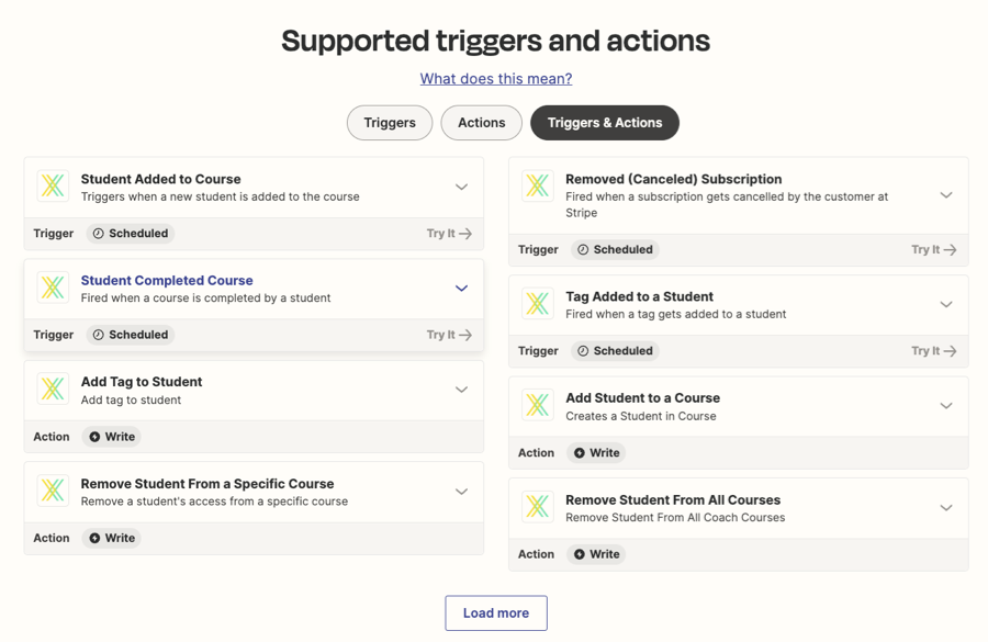 Triggers and actions supported by Xperiencify's Zapier integration