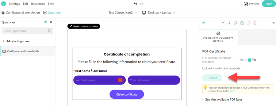 Creating a certificate in LearnWorlds