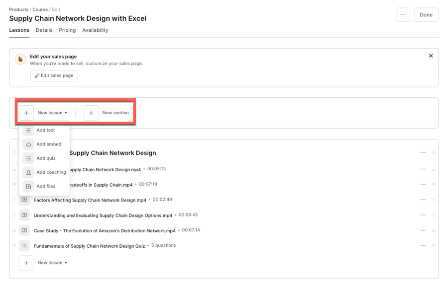 Podia's course builder