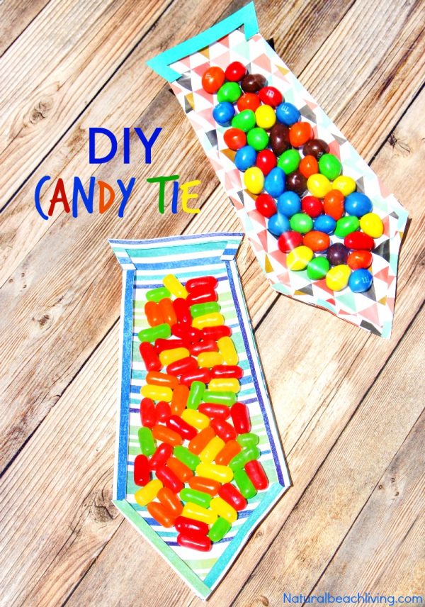 Tie Cute tie made from card stock filled with skittles and other candies.