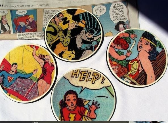 Coaster Craft Superhero coasters made from comics and wood discs