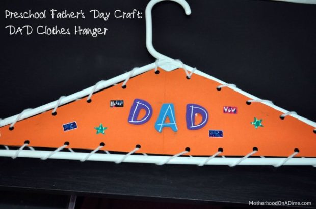Hanger Craft A clothes hanger that has been decorated and says Dad on it.
