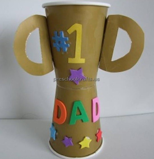 Trophy-1 Two coffee cups are made into a trophy that has stickers that say #1 Dad