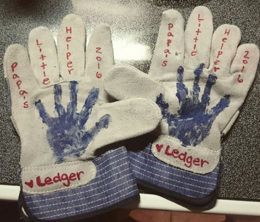 Gloves-Craft Worker gloves with paint handprints on them