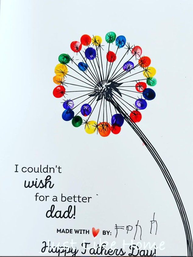 Wish-Craft A dandelion is created from different colored dots. The card reads I couldn't wish for a better dad!
