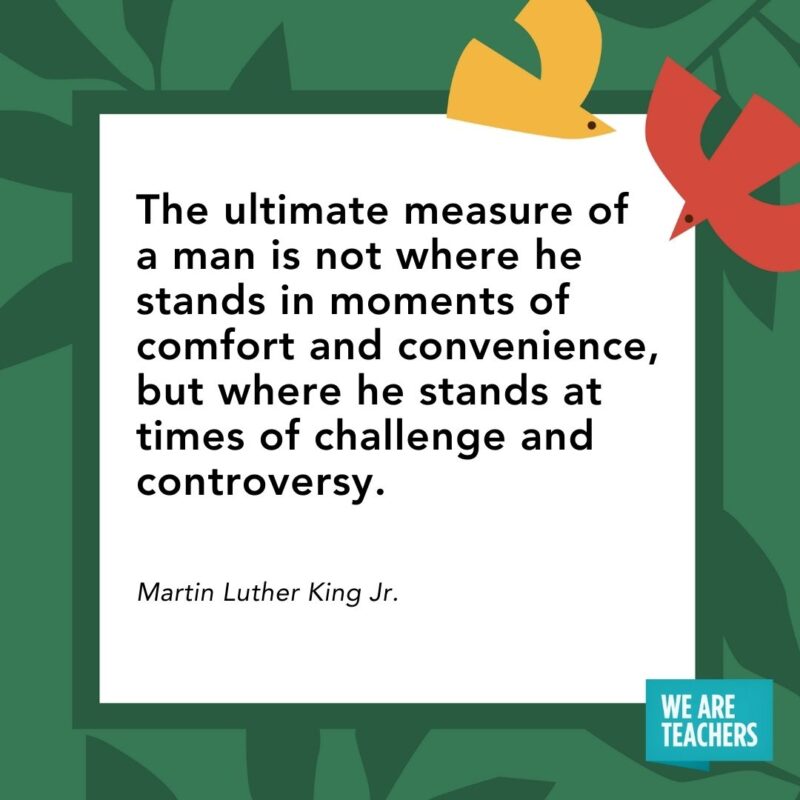 The ultimate measure of a man is not where he stands in moments of comfort and convenience, but where he stands at times of challenge and controversy. — Martin Luther King Jr.