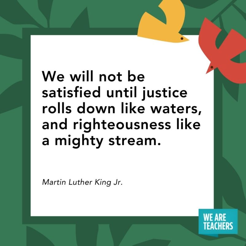 We will not be satisfied until justice rolls down like waters, and righteousness like a mighty stream. — Martin Luther King Jr.