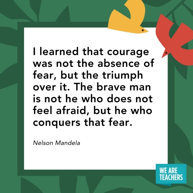I learned that courage was not the absence of fear, but the triumph over it. The brave man is not he who does not feel afraid, but he who conquers that fear. — Nelson Mandela