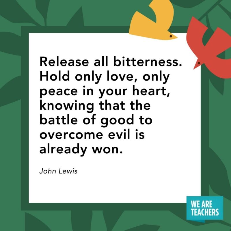 Release all bitterness. Hold only love, only peace in your heart, knowing that the battle of good to overcome evil is already won. — John Lewis