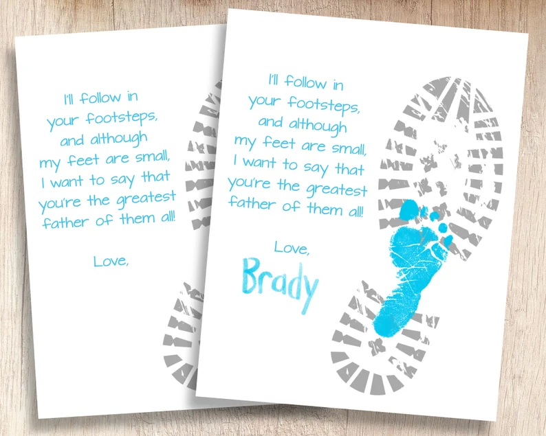 fathers-day-footsteps A father's day poem with the outline of a man's boot and a child's footprint inside