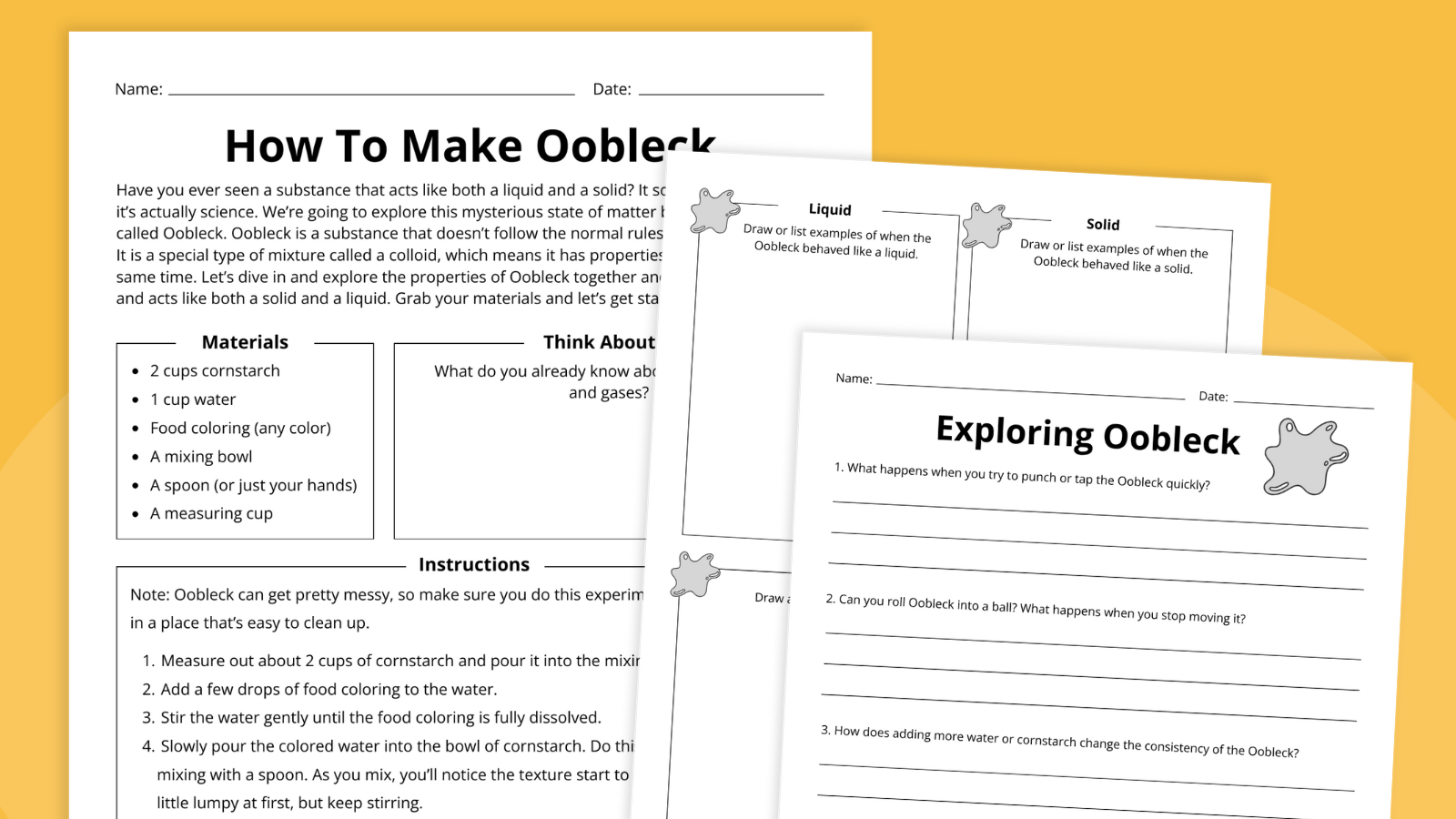 how to make oobleck 1 how to make oobleck worksheets
