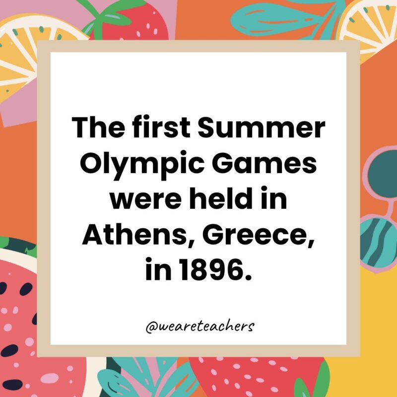 The first Summer Olympic Games were held in Athens, Greece, in 1896. The first Summer Olympic Games were held in Athens, Greece, in 1896.