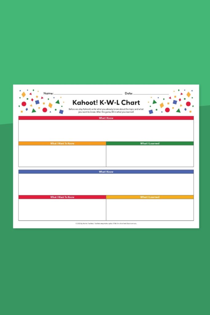Kahoot! worksheet K-W-L chart