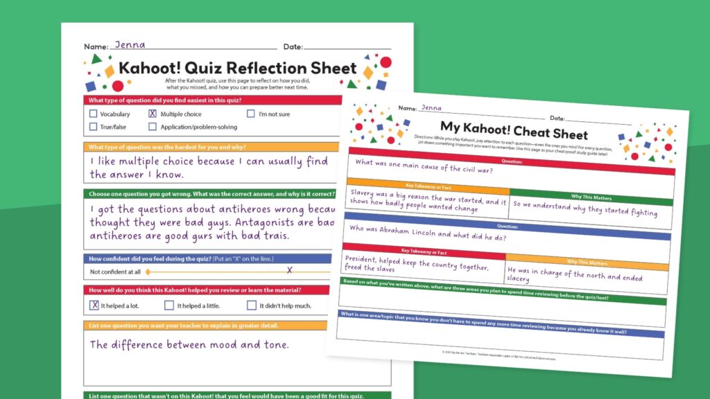 Kahoot study guide worksheets feature