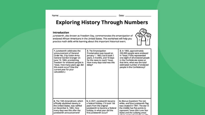 The Math Behind Juneteenth Worksheet