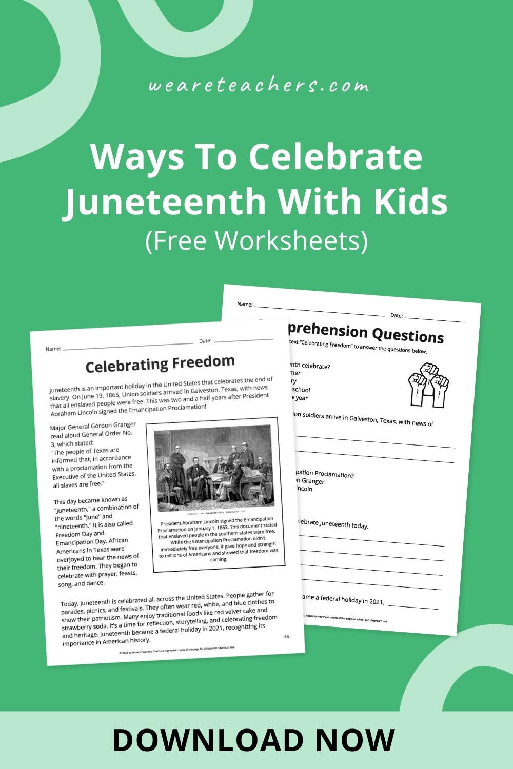Download free Juneteenth activities to help students of all ages learn about the history, meaning, and celebration of this important holiday.