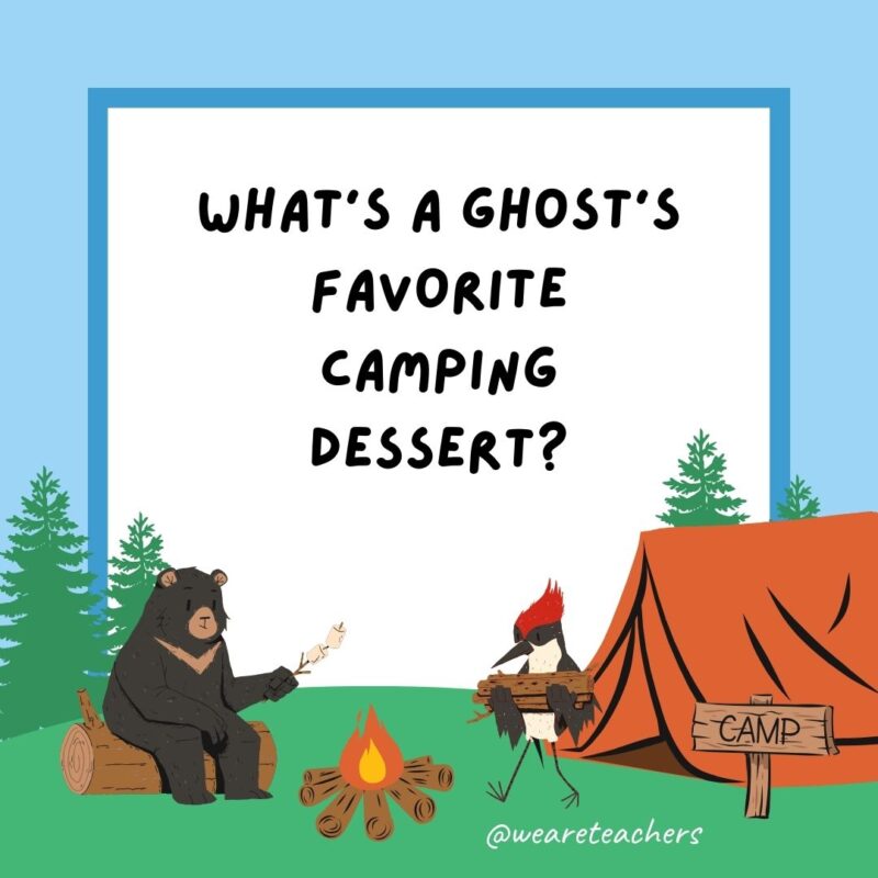 What’s a ghost’s favorite camping dessert? Boo-berry pie. What's a ghost's favorite camping dessert? Boo-berry pie.