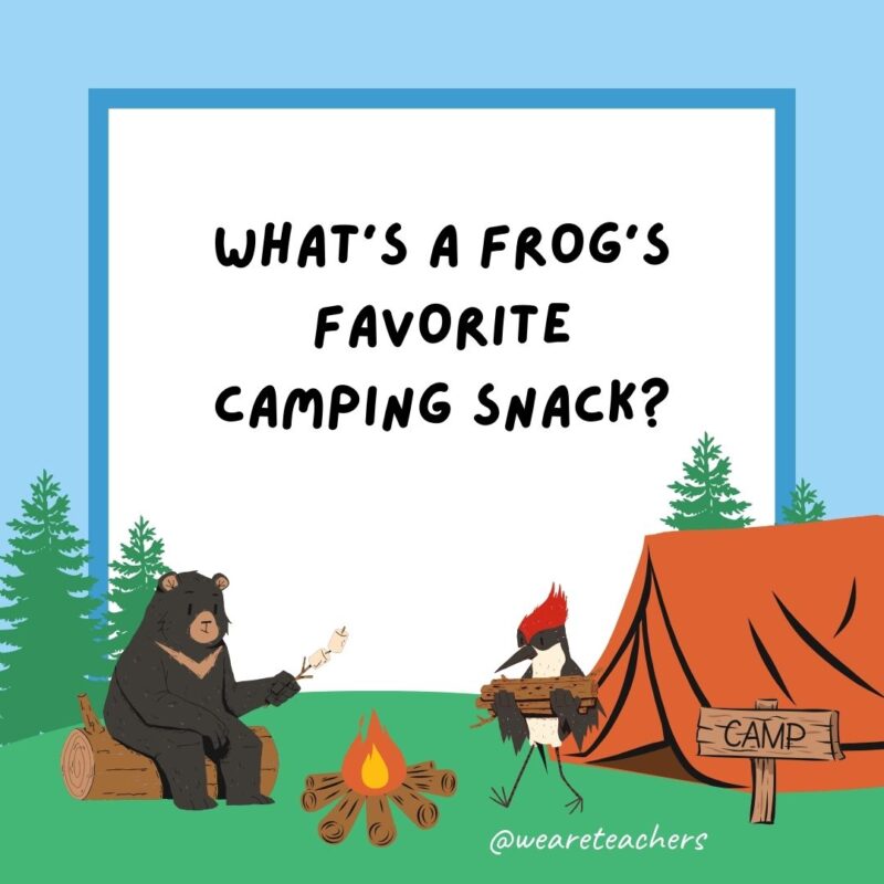 Camping jokes: What’s a frog’s favorite camping snack? French flies. Camping jokes: What's a frog's favorite camping snack? French flies.