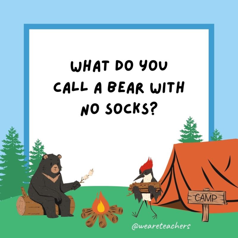 What do you call a bear with no socks? Barefoot. What do you call a bear with no socks? Barefoot.