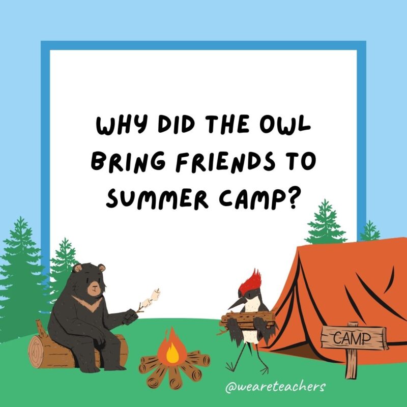 Why did the owl bring friends to summer camp? Why did the owl bring friends to summer camp?