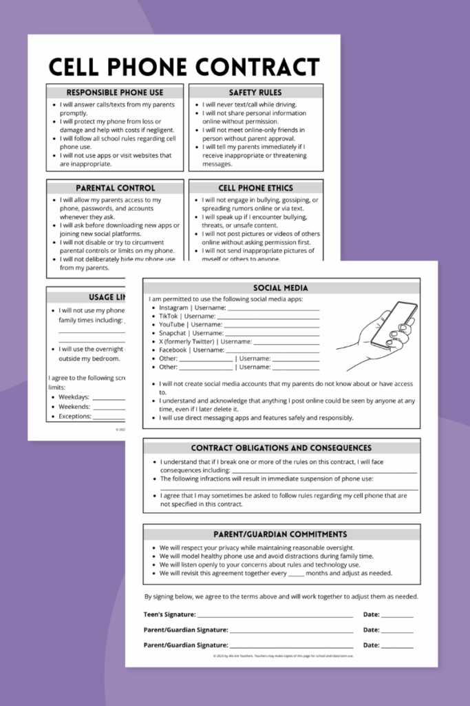 School Cell Phone Contract for Teens
