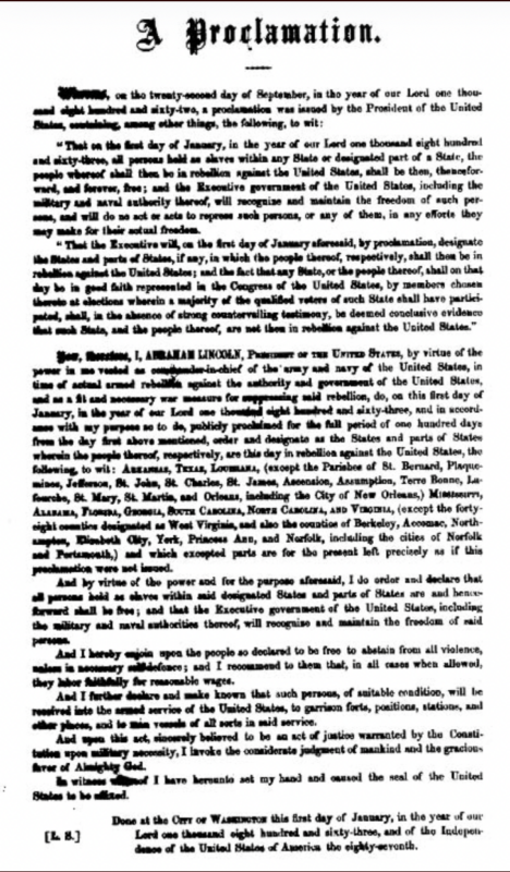 Emancipation Proclamation Black and White Image of Emancipation Proclamation