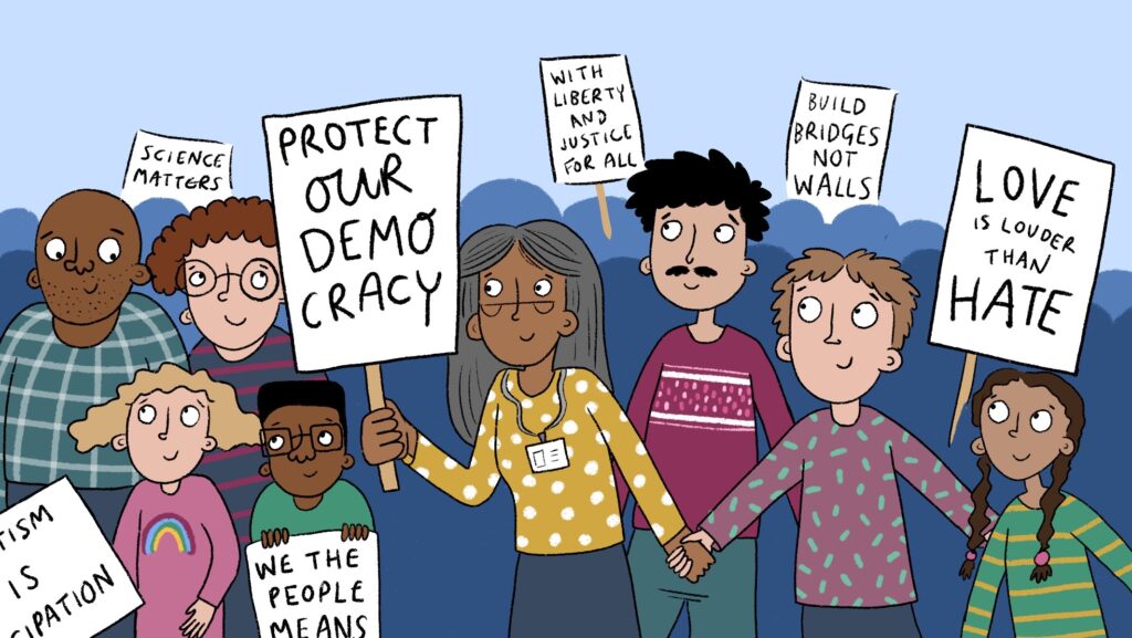 Illustration of teacher in trouble for protesting