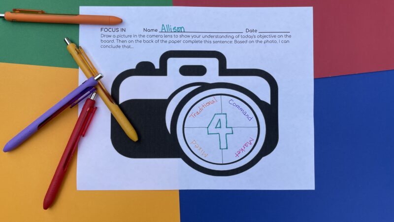 An illustration of a camera with writing in the white portions of the worksheet