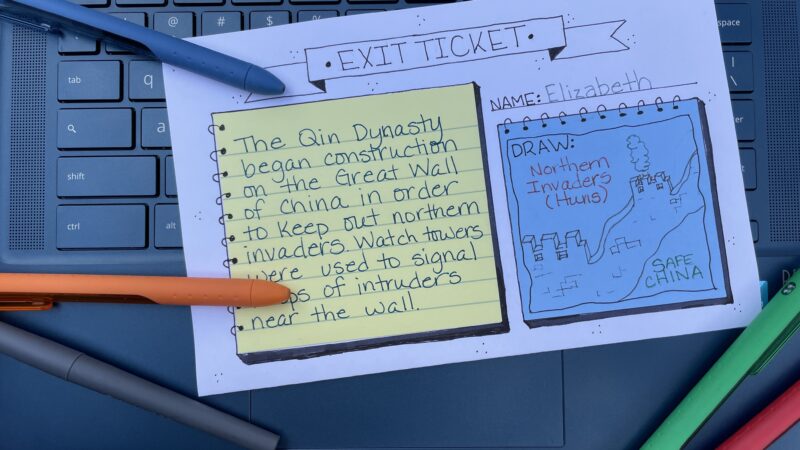 An exit ticket with space for students to write and draw
