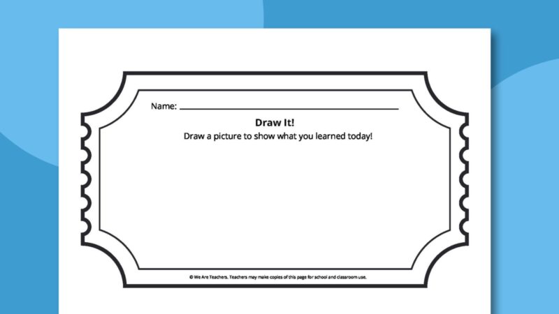 An outline of a paper ticket with the title Draw It! 