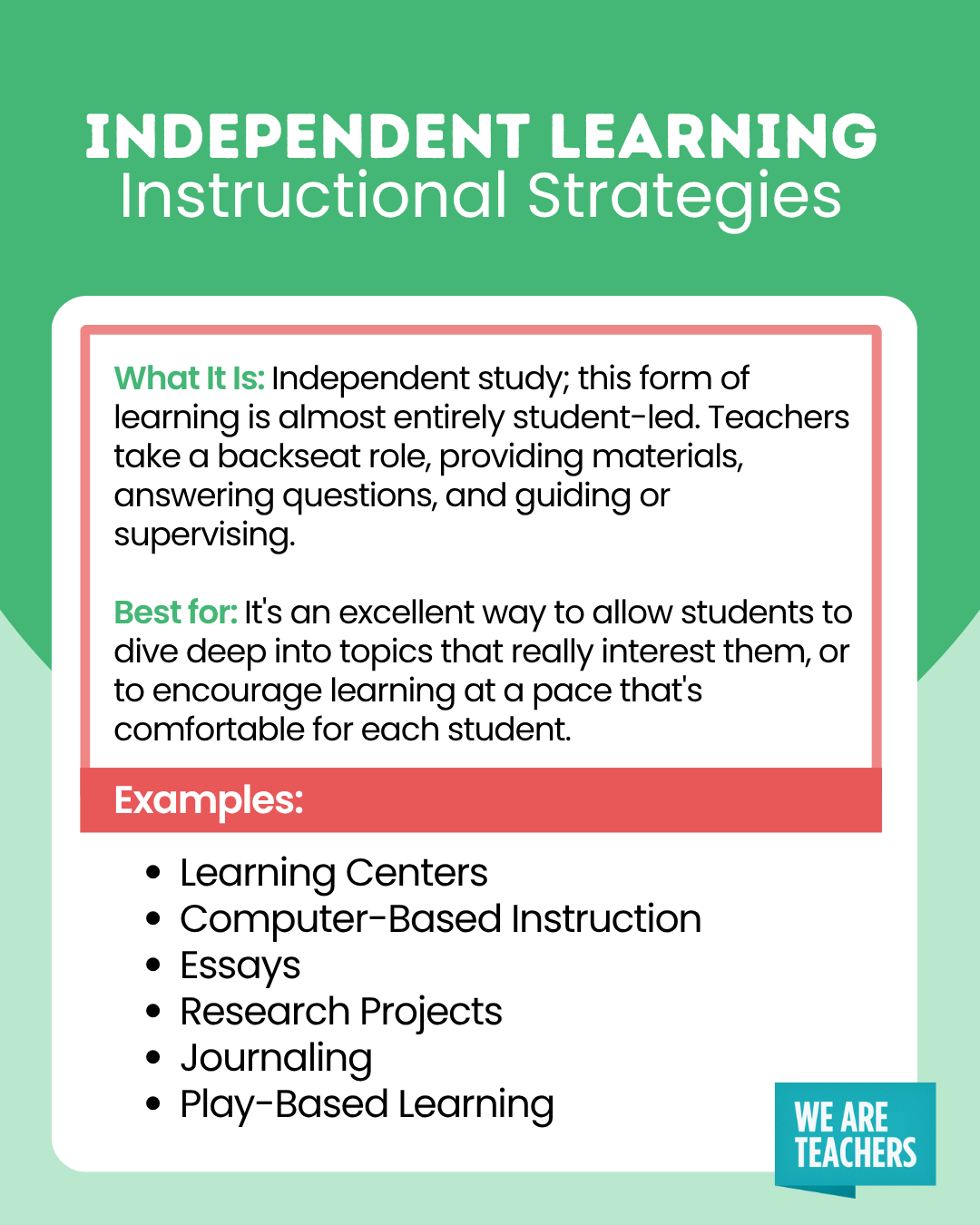 Samples of Independent Learning Instructional Strategies