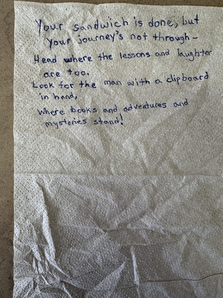 Why I Send My Students on a Summer Scavenger Hunt Before School Starts Photo of napkin from scavenger hunt