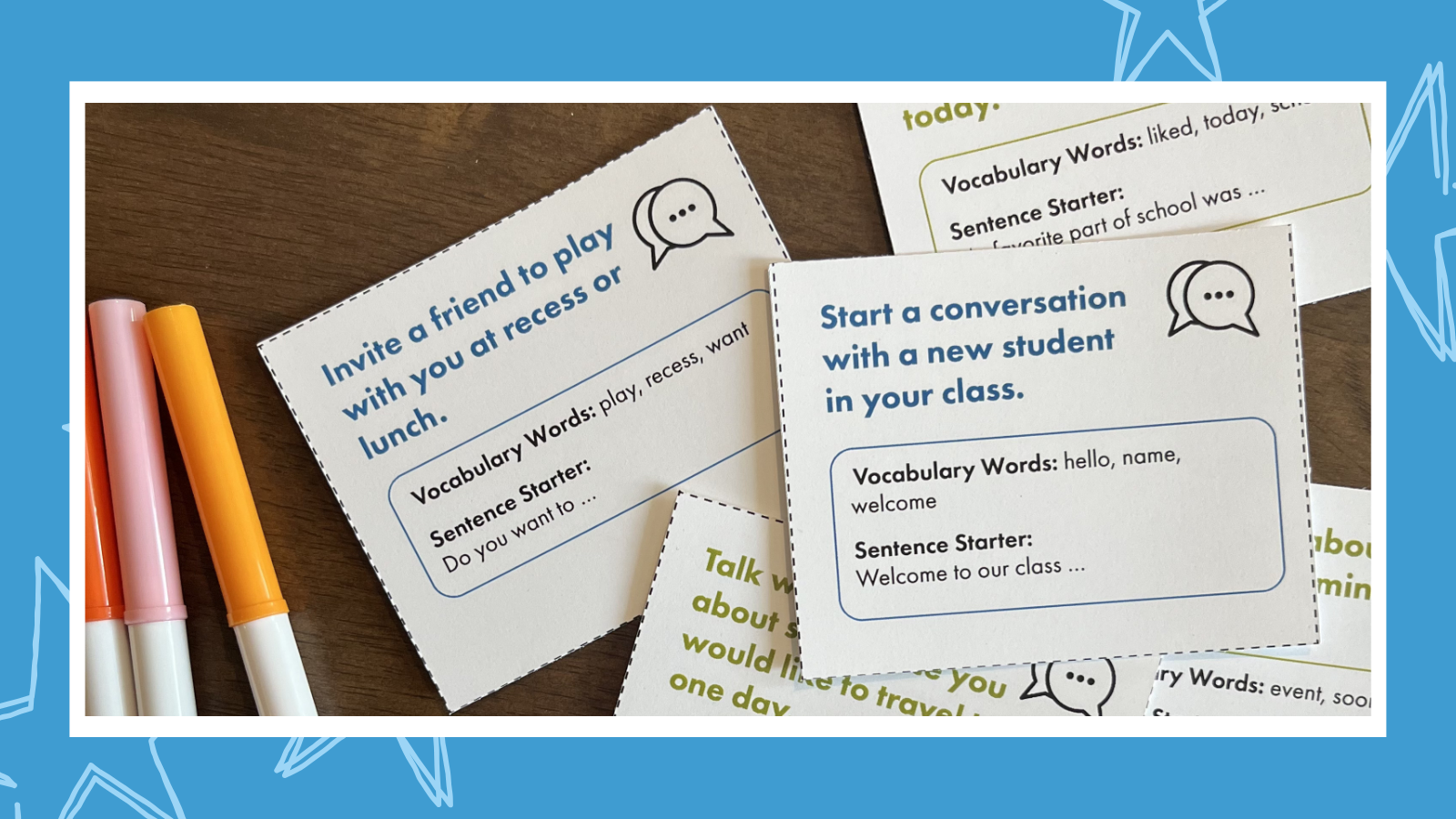 Photo of several social scenario task cards