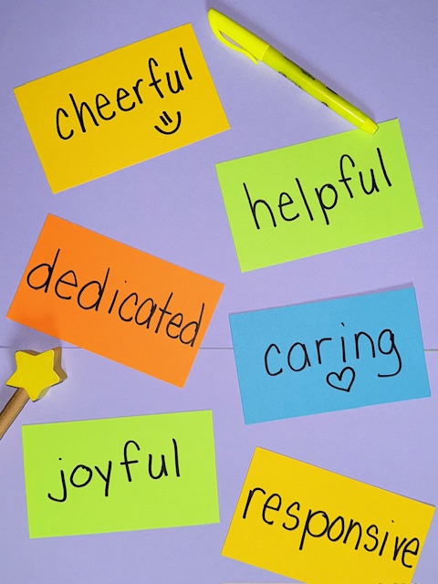 Five Words Five words activity cards on colored paper