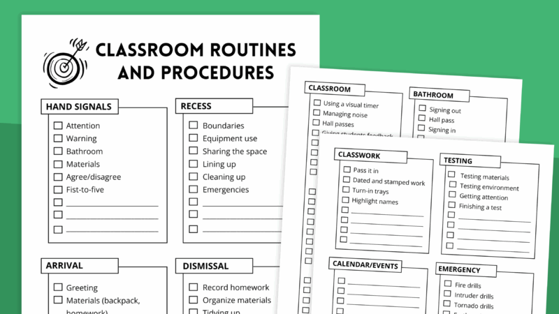3 sheets of paper with detailed classroom routines and procecures
