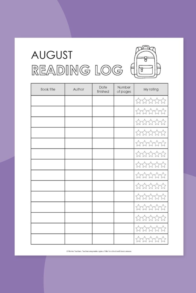 August Reading Log August Reading Log Printable
