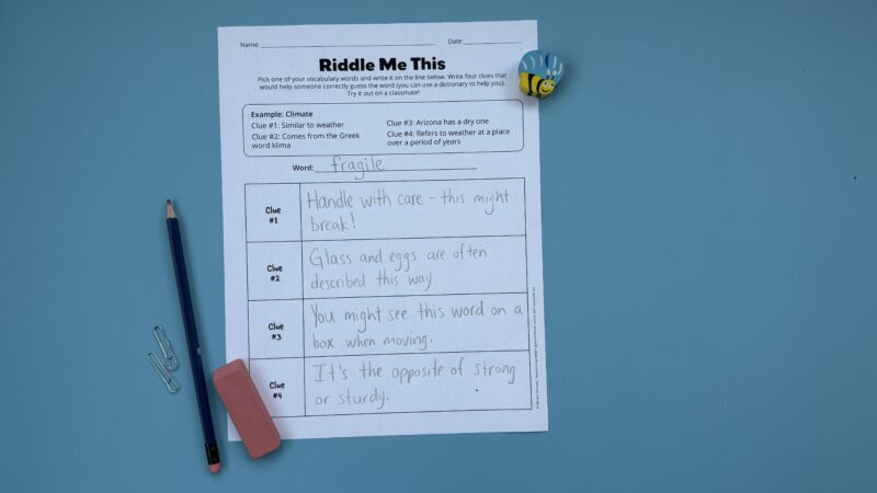 vocabulary activity riddle me this