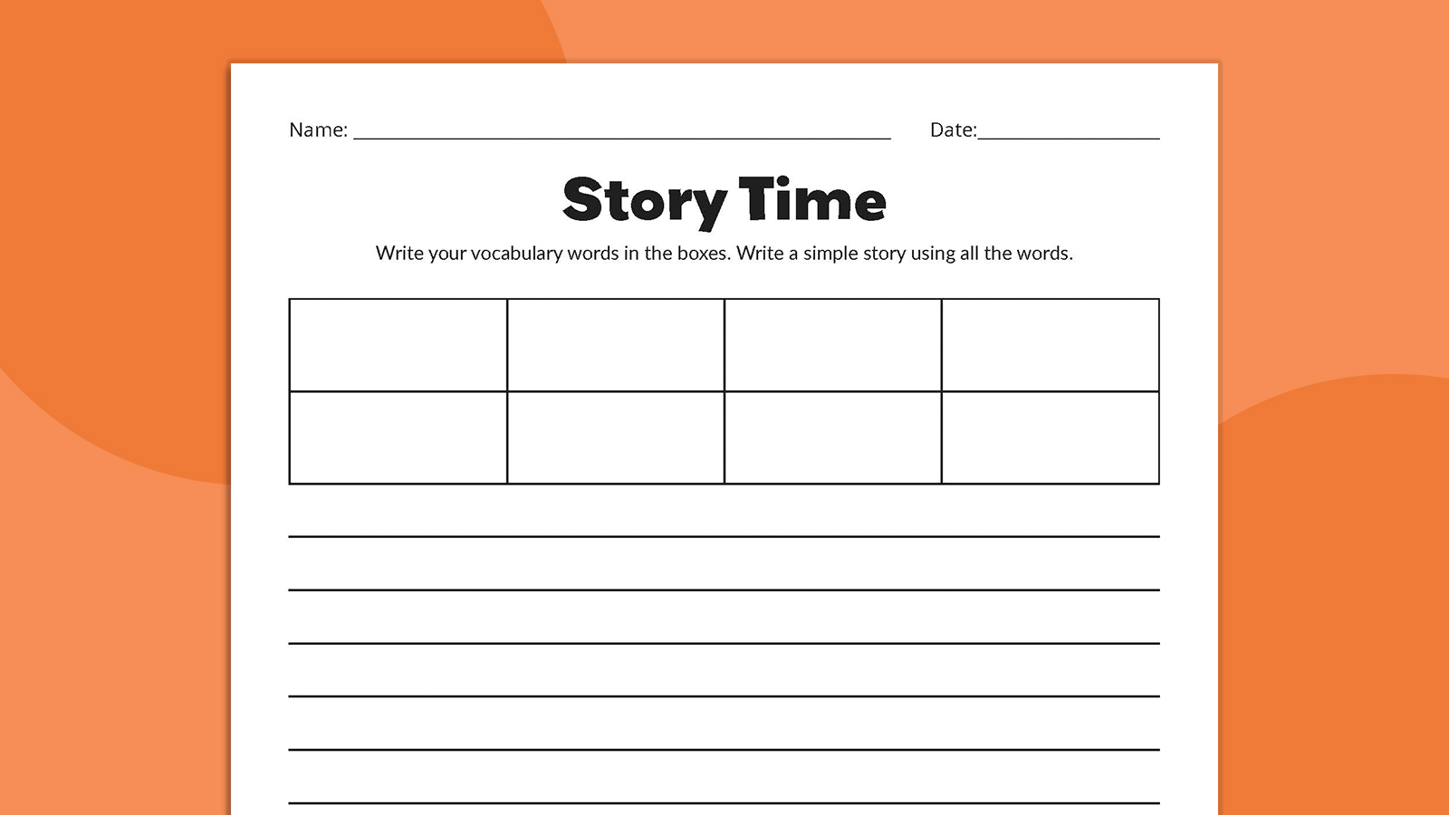 Flat lay of Story Time worksheet