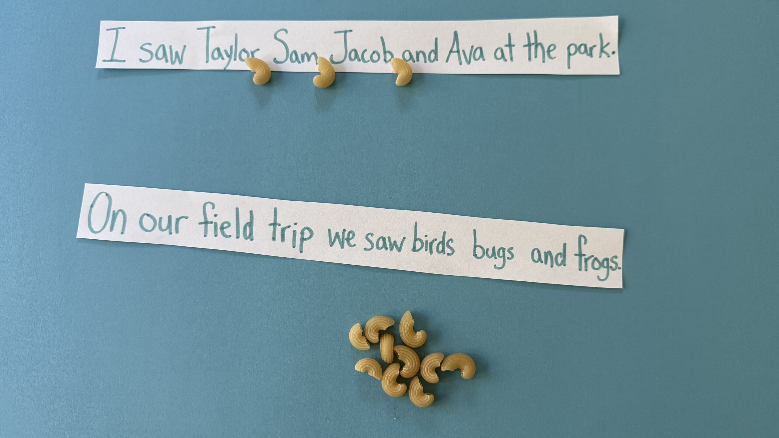 Pasta Commas printable with dry pieces of pasta