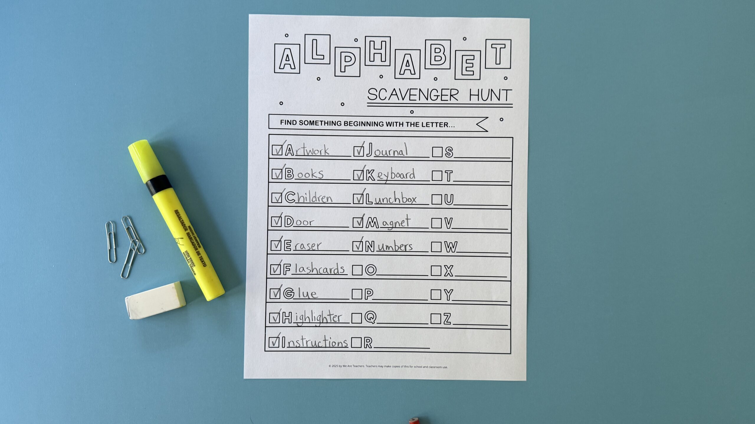Noun Hunt printable with highlighter