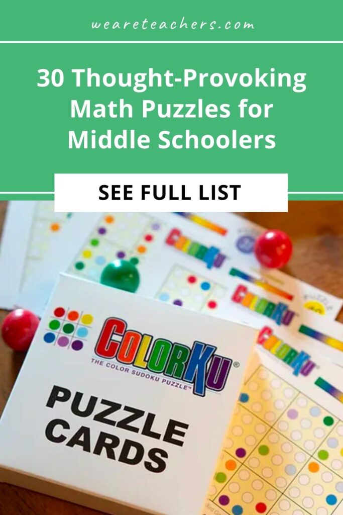 30 Thought-Provoking Math Puzzles for Middle Schoolers Math time doesn't have to be the same old routine. Try these middle school math puzzles to ignite critical thinking!