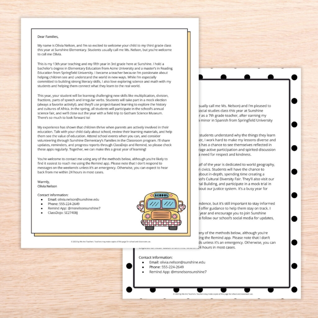 teacher introduction letter to parents