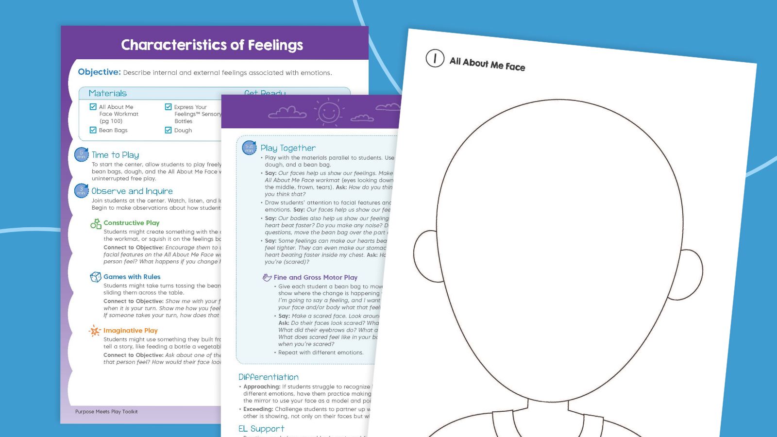 Flat lays of Characteristics of Feelings lesson