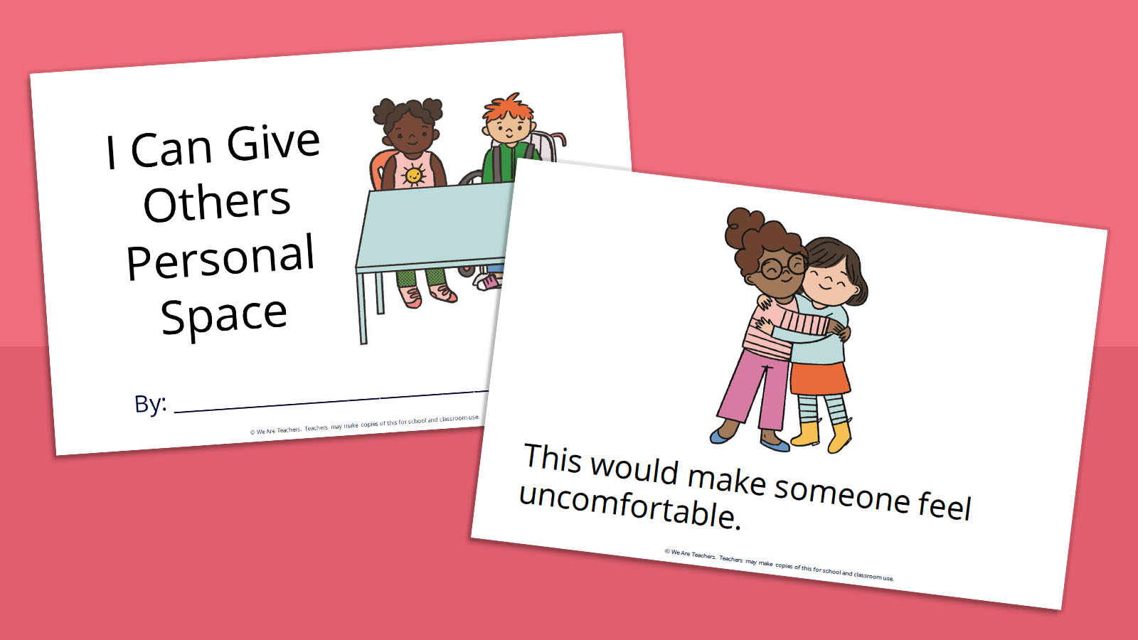 Printable social stories book for kids called I Can Give Others Personal Space.