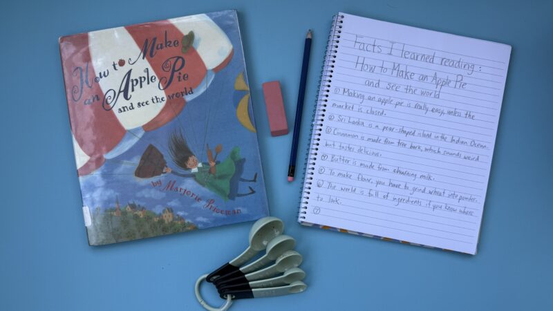 Top 10 fact sheet drawn on paper next to book