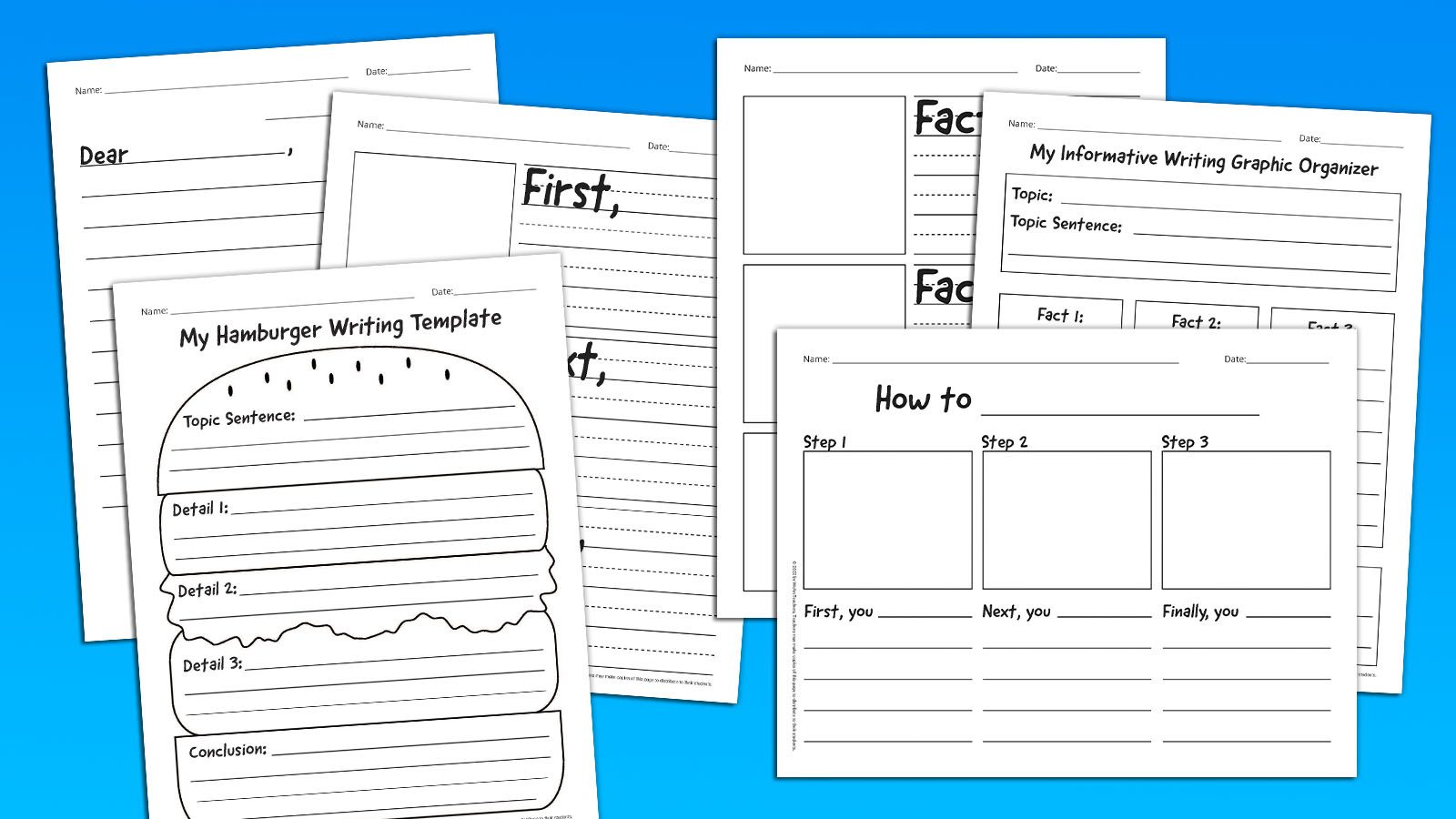 Collage of writing template printables.