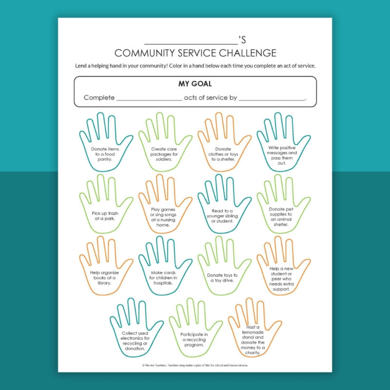 community service log with hands and activities for community service 