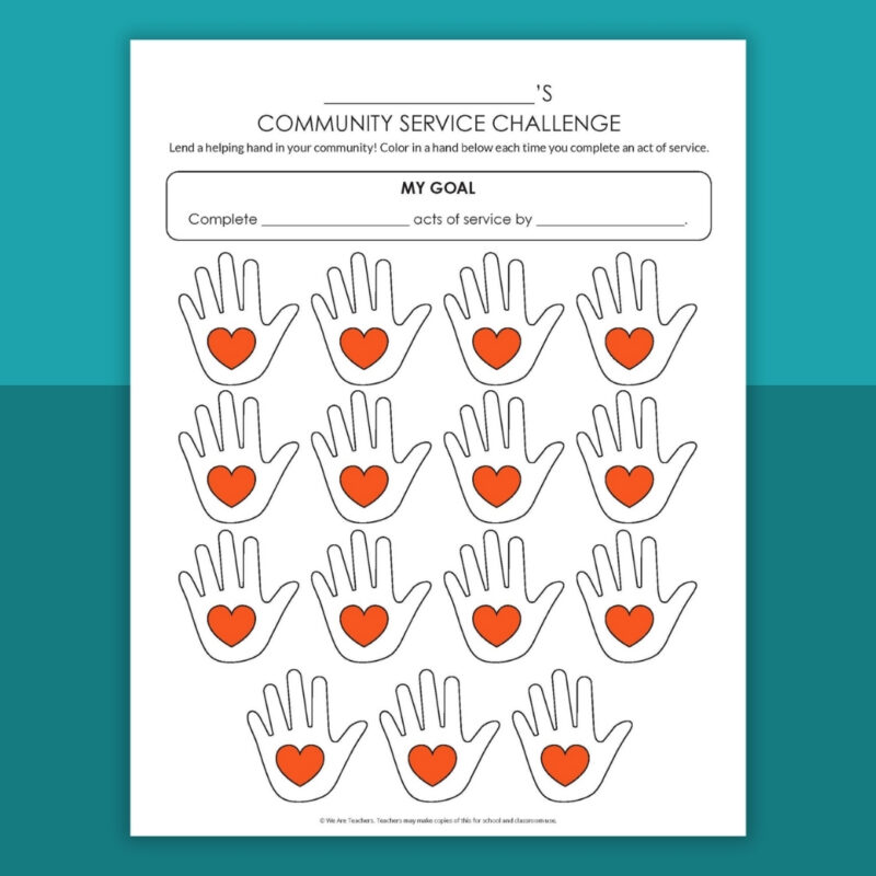 community service log with hands to fill in 