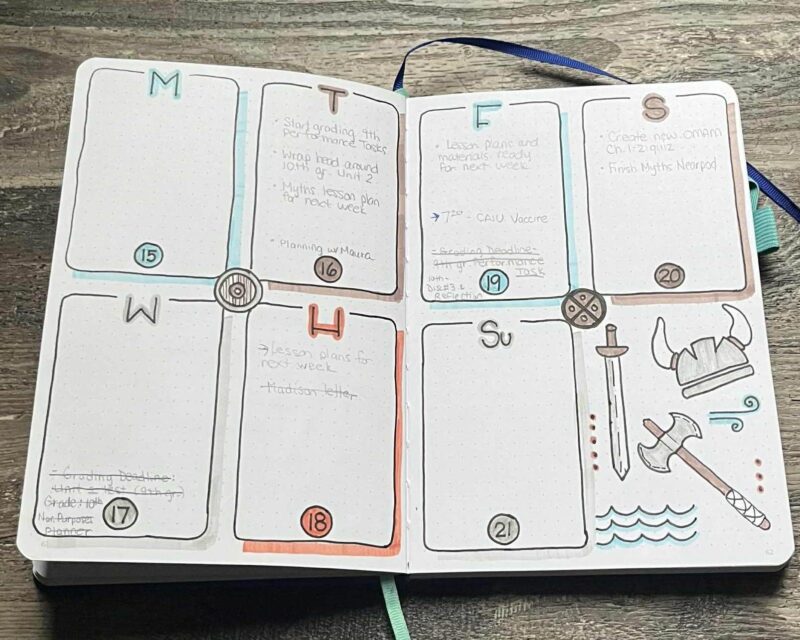 Bullet Journal Pages: Calendar Bullet journal spread with room for weekly planning