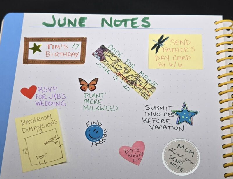 Bullet Journal Ideas: Notes Bullet journal page with colorful notes
